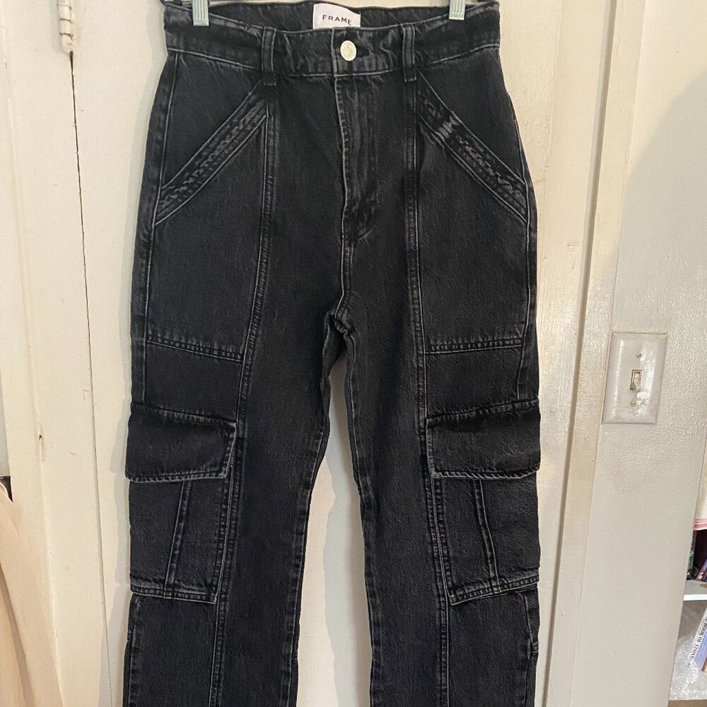 NWOT FRAME Black Denim Cargo Jeans Size 26